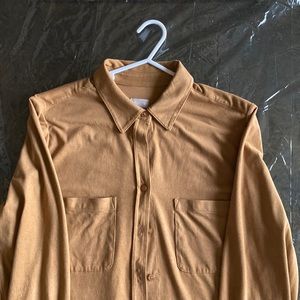 Chico’s Camel golden brown faux suede shirt size 1 (medium) perfect condition.